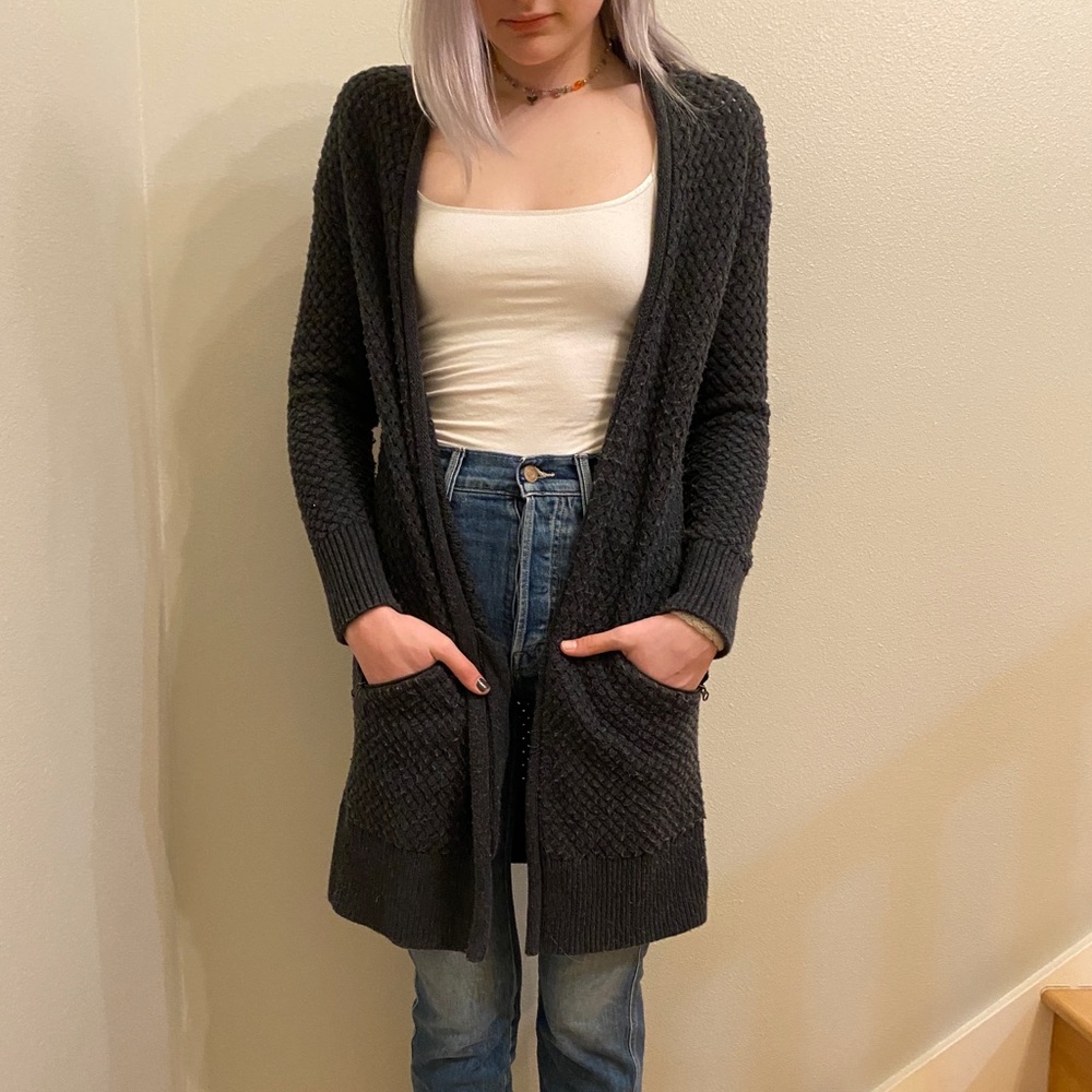 Size M charcoal grey long knit jacket from Calson